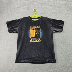 VINTAGE Elton John Men Shirt L Black Graphic AIDA Tim Rice Concert Tour Tee 90s